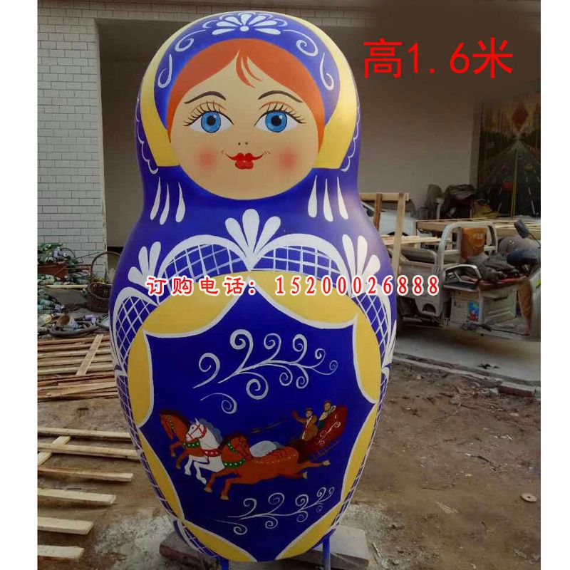 玻璃钢彩绘套娃雕塑，卡通摆件