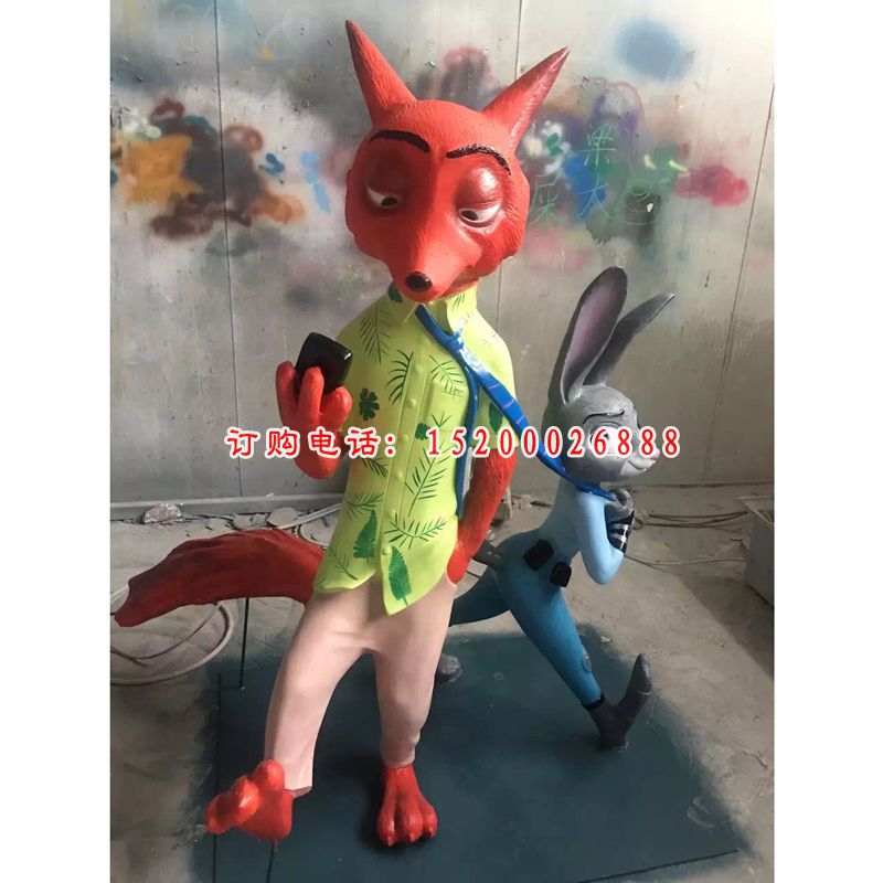 卡通仿真疯狂动物城广场景观，玻璃钢仿真动物雕塑