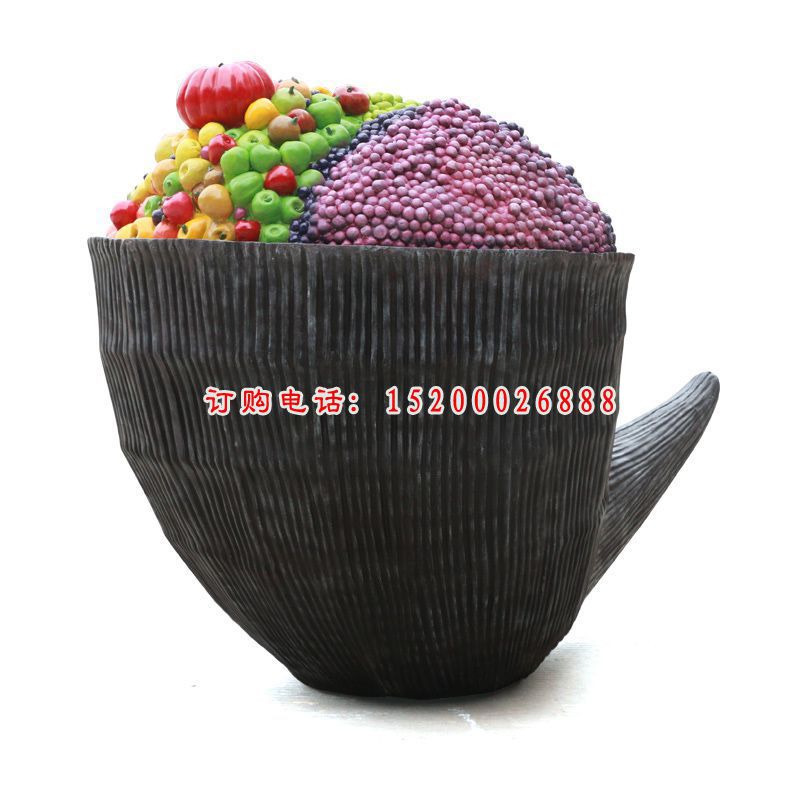 玻璃钢仿真水果篮雕塑，公园景观摆件 (2)