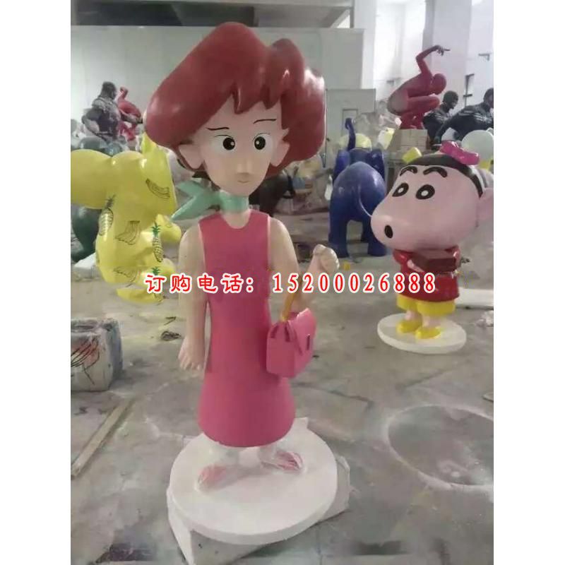 蜡笔小新和妈妈雕塑 玻璃钢卡通人物