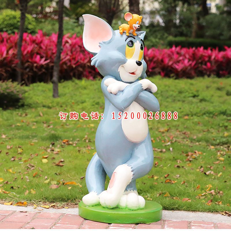 玻璃钢猫和老鼠   公园动物摆件