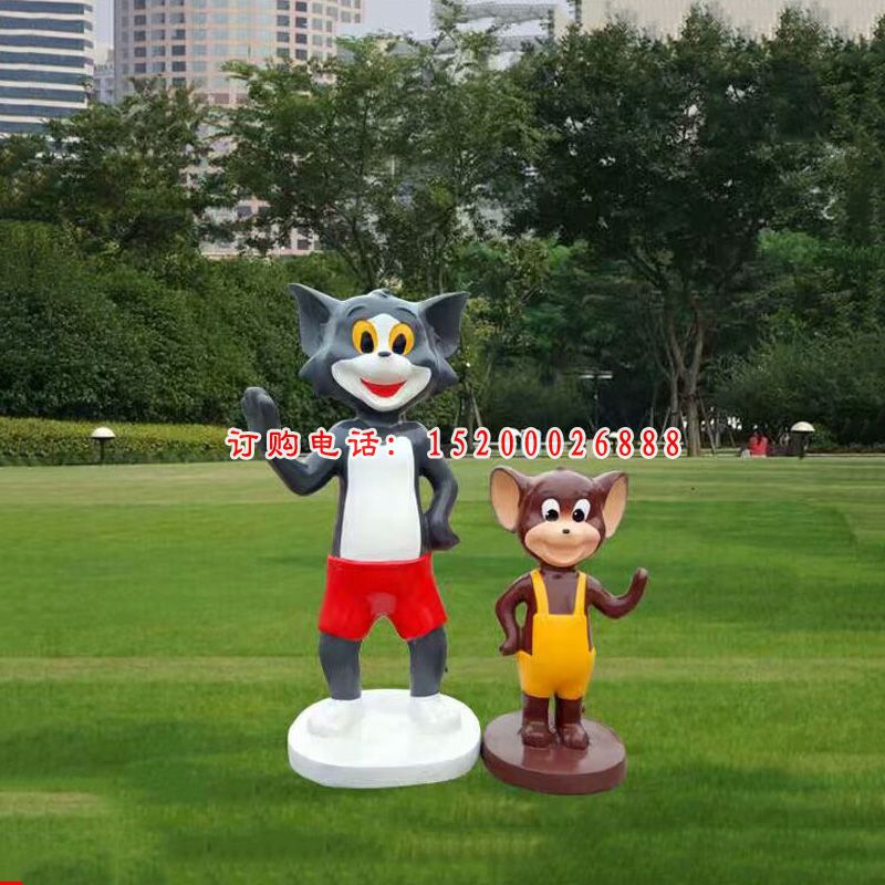 玻璃钢猫和老鼠雕塑 小区卡通汤姆和杰瑞雕塑 (2)