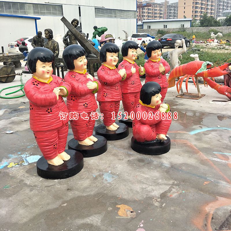 玻璃钢中国梦福娃雕塑，公园景观摆件 (2)