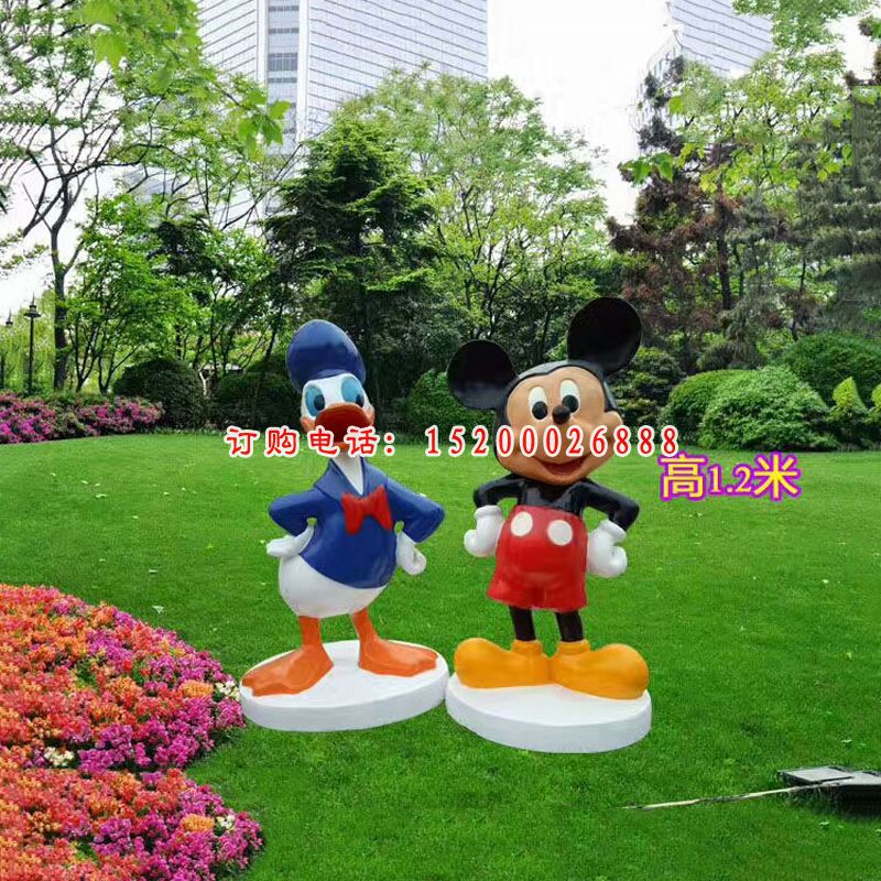 迪士尼米老鼠和唐老鸭摆件 玻璃钢卡通动物雕塑