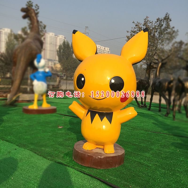 玻璃钢卡通皮卡丘雕塑，商场景观摆件