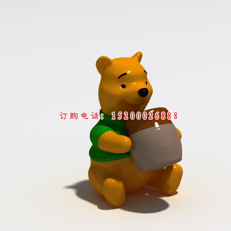 抱着蜜罐的维尼熊雕塑，玻璃钢卡通动物雕塑