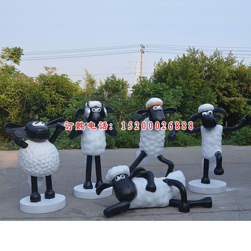 玻璃钢小羊肖恩 公园卡通动画人物摆件