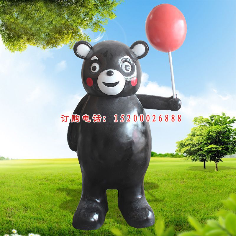 拿气球的熊本熊雕塑，玻璃钢卡通动物