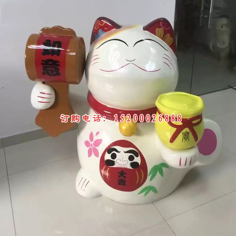 玻璃钢如意招财猫   室内景观摆件