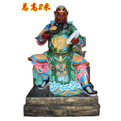 玻璃钢彩绘关公看书雕塑，古代人物雕塑