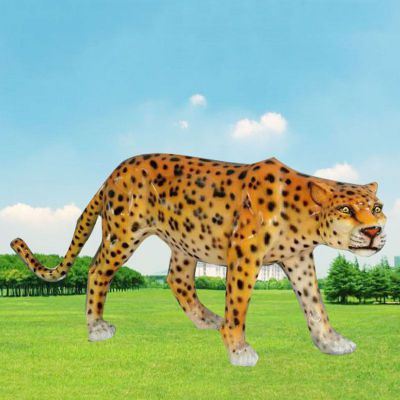 豹子雕塑，玻璃钢仿真猎豹