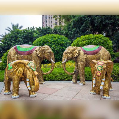 玻璃钢花园贴金大象  公园动物摆件