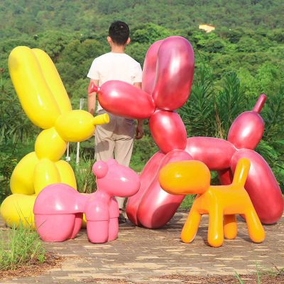 玻璃钢抽象气球狗雕塑 彩绘抽象动物摆件 