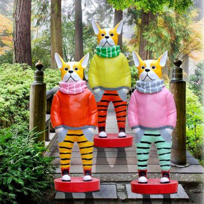 玻璃钢公园小狗玩滑板   公园卡通摆件