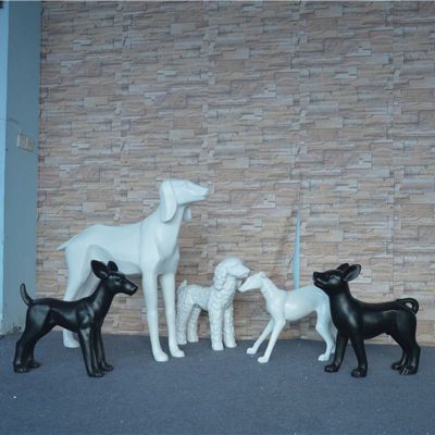 室内动物摆件，玻璃钢抽象狗雕塑