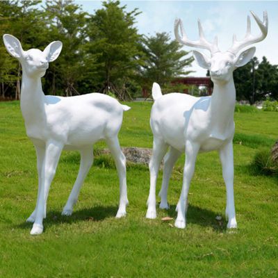 玻璃钢公园白鹿 玻璃钢动物雕塑 