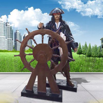 玻璃钢船舵和海盗雕塑 公园仿真人物摆件