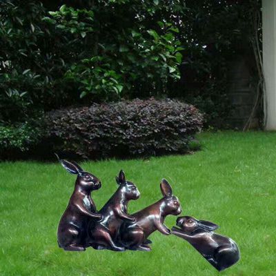 玻璃钢小区灰兔跳舞   别墅动物雕塑