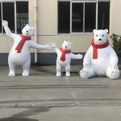 玻璃钢北极熊一家雕塑，卡通动物雕塑