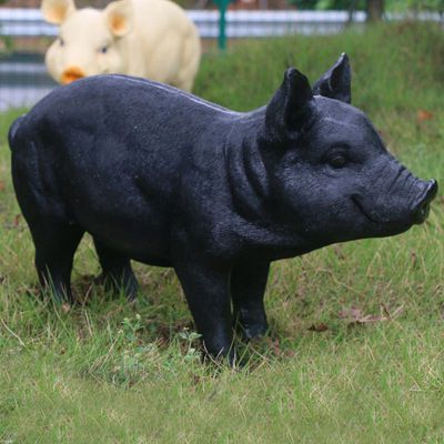 玻璃钢草原黑猪雕塑   公园仿真动物摆件