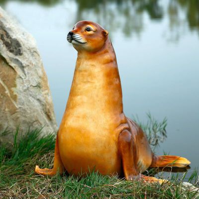 玻璃钢海豹动物雕塑  湖边动物摆件
