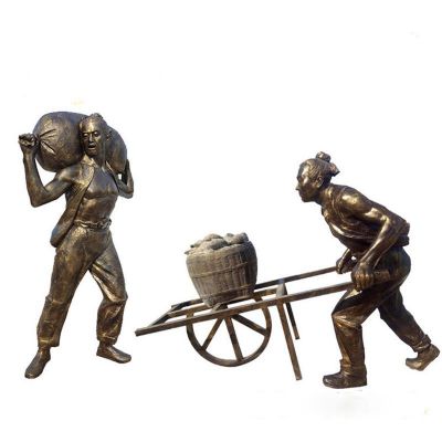 运送粮食的古代农民雕塑玻璃钢仿铜农耕人物摆件