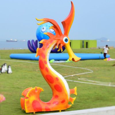 玻璃钢卡通海马雕塑，公园景观摆件