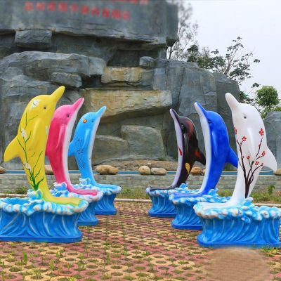 玻璃钢蓝色跳跃海豚   公园动物摆件 