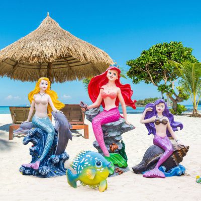 玻璃钢海滩美人鱼    海边景观摆件 