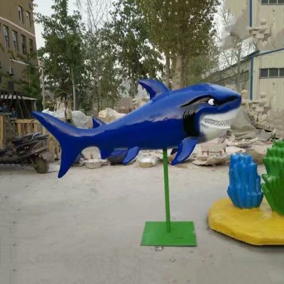 玻璃钢卡通鲨鱼热带鱼雕塑公园卡通动物雕塑摆件