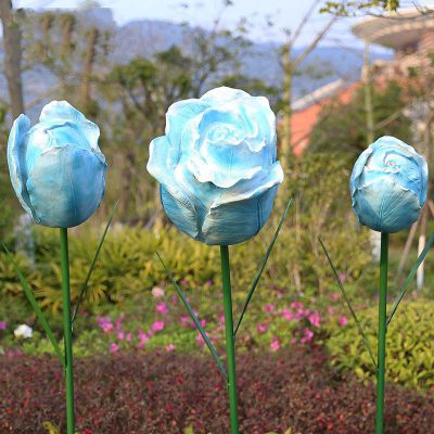 玻璃钢蓝色玫瑰花   公园景观摆件