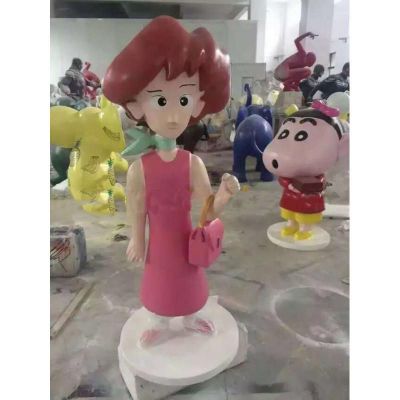 蜡笔小新和妈妈雕塑 玻璃钢卡通人物