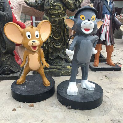 玻璃钢卡通猫和老鼠雕塑，公园卡通动物雕塑