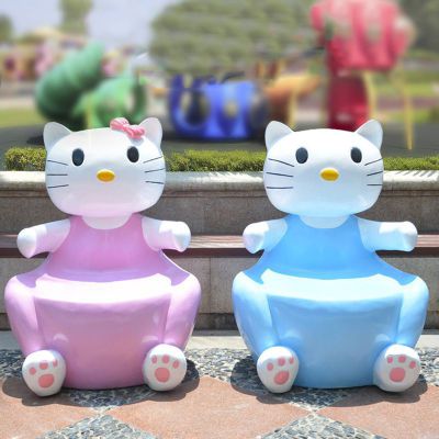 仿真卡通猫座椅公园景观雕塑，玻璃钢仿真动物景观雕塑