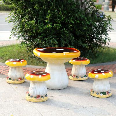 玻璃钢蘑菇桌椅雕塑  小区景观摆件