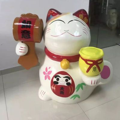 玻璃钢如意招财猫   室内景观摆件