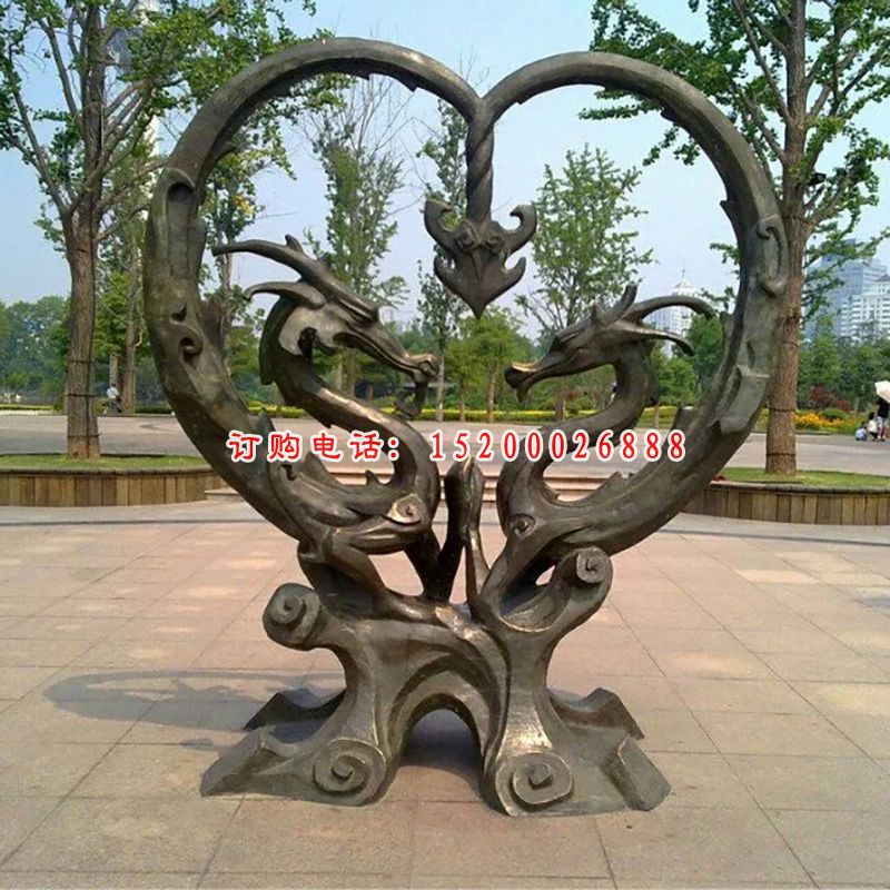 龙凤铜雕，公园心形铜雕，公园景观铜雕