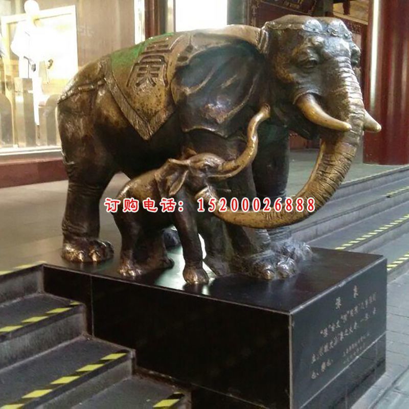 铸铜母子大象雕塑