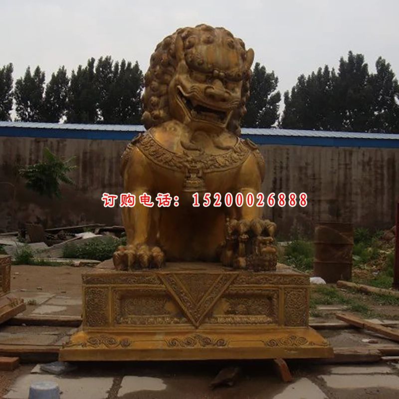 狮子铜雕，狮子踩绣球铜雕 (2)