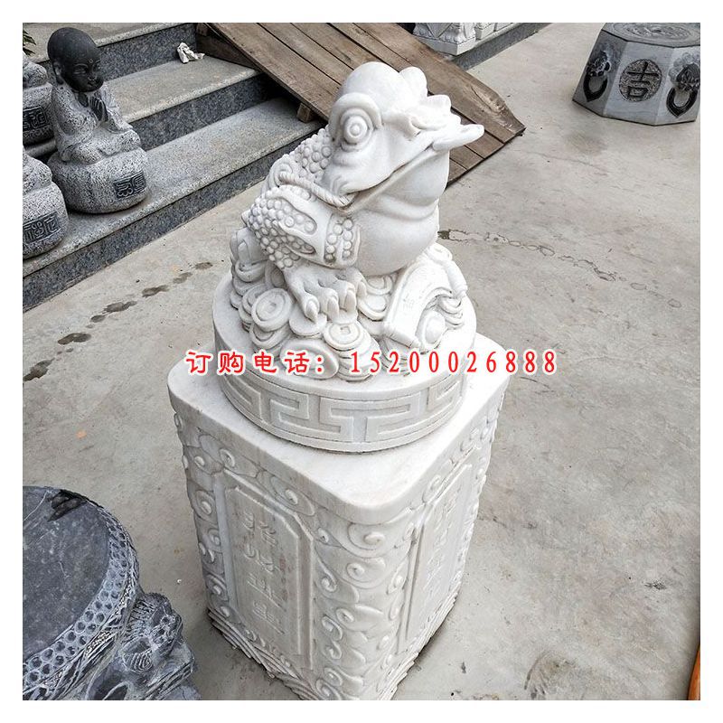 汉白玉貔貅立柱    石雕招财动物雕塑   (3)