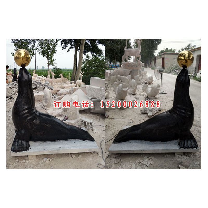 海豹表演雕塑，海洋动物石雕 (3)