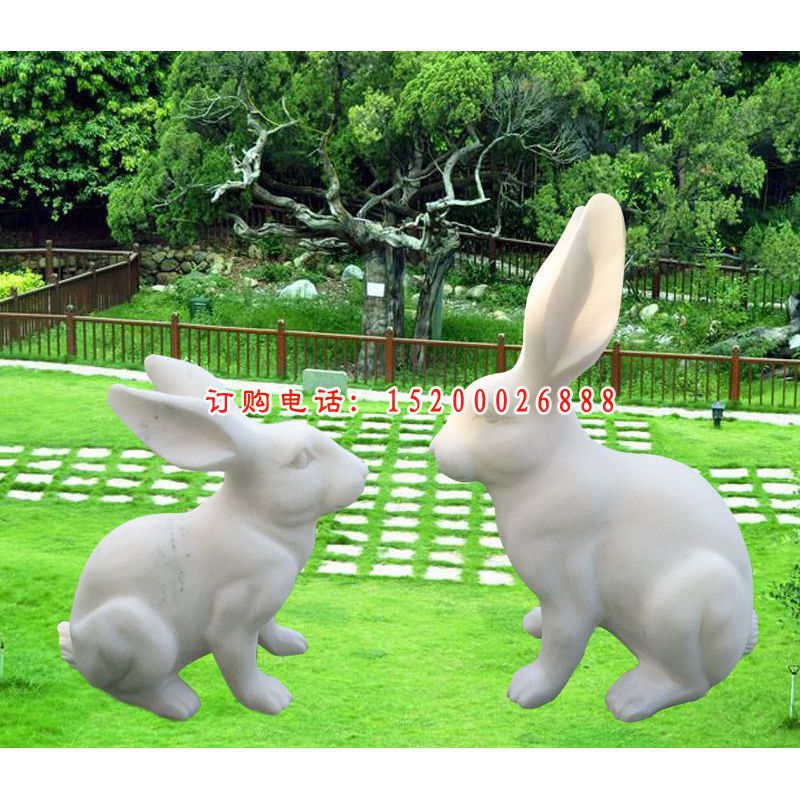 大理石兔子   石雕公园动物摆件 (2)