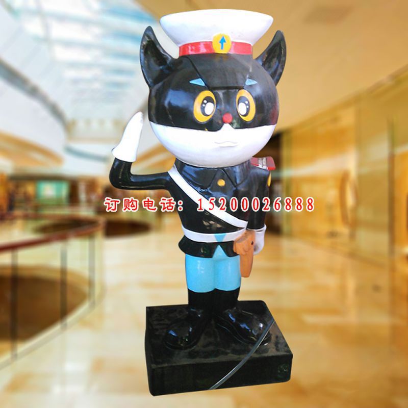 玻璃钢卡通黑猫警长雕塑商场陈美装饰摆件
