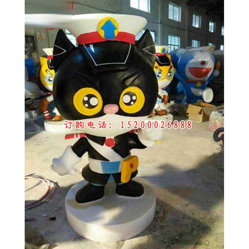 黑猫警长雕塑，玻璃钢动画人物雕塑