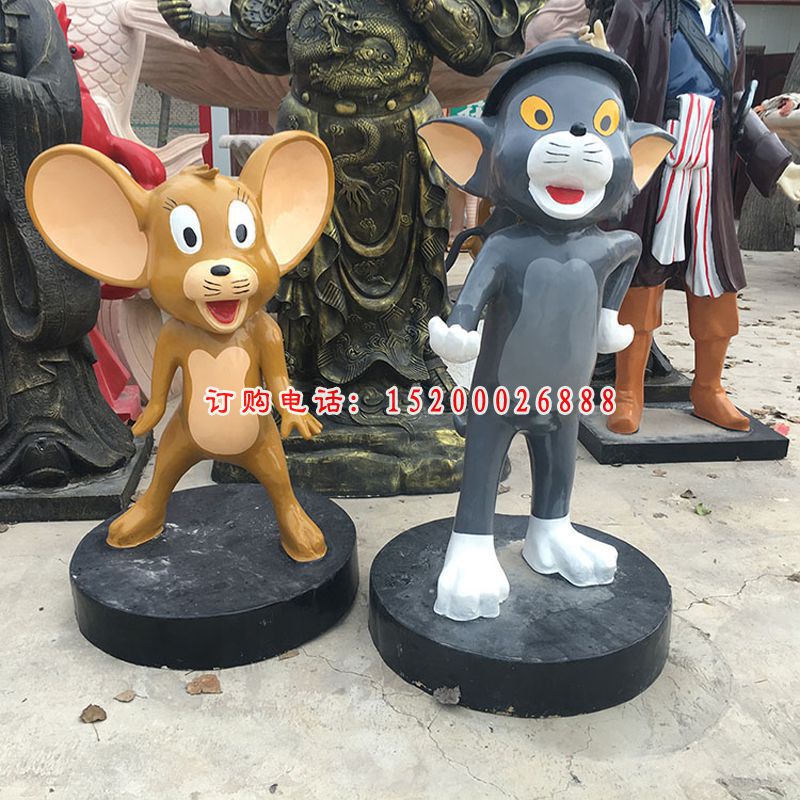 玻璃钢卡通猫和老鼠雕塑，公园卡通动物雕塑 (7)