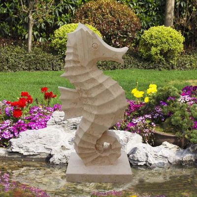 砂岩海马雕塑，公园石雕喷水海马 