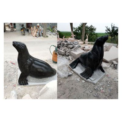 海豹表演雕塑，海洋动物石雕
