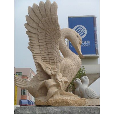 砂岩天鹅雕塑，广场动物石雕 (3)