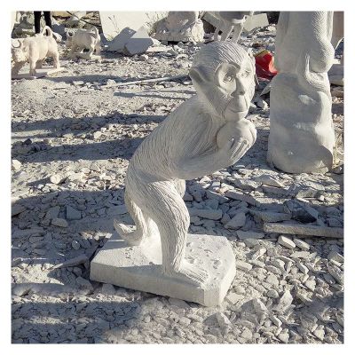 抱桃子的猴子石雕 大理石动物雕塑 (2)