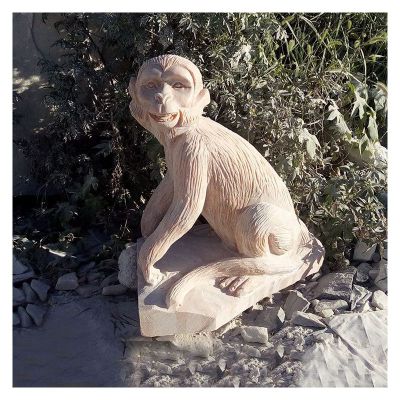 公园猴子石雕 晚霞红动物雕塑
